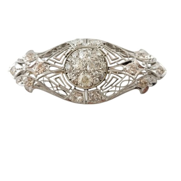 Edwardian Era Jewelry - Antique Edwardian Era Platinum and 14K White Gold Diamond Brooch Pin #16451